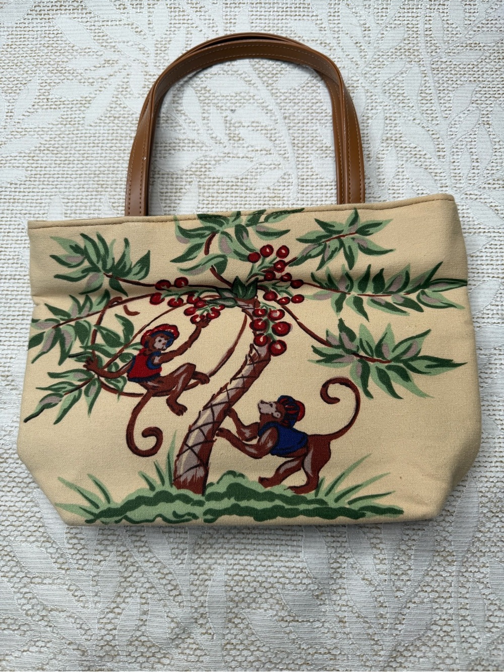 rare vintage women's handbag purse monkey palm tree sequins